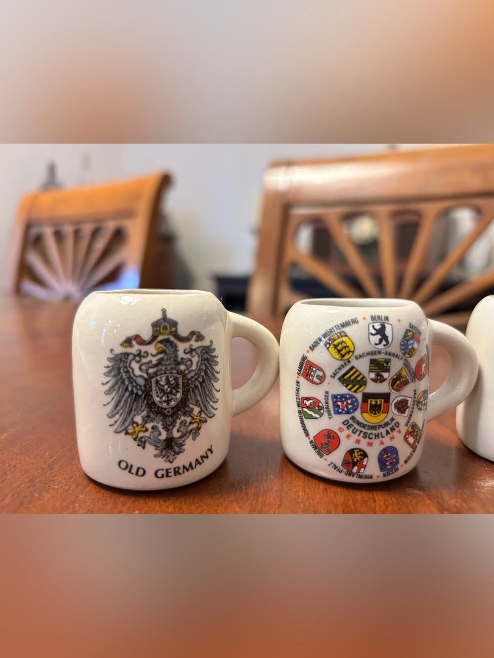 Old Germany Ceramic Shot Glasses - White Decorative Souvenir Set